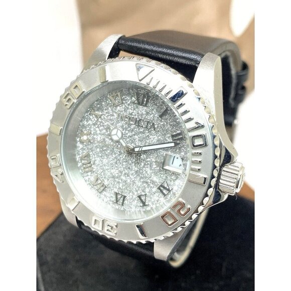 Invicta Women's Watch 22706 Angel Quartz Silver Dial Black Leather Band 40mm - Picture 1 of 14